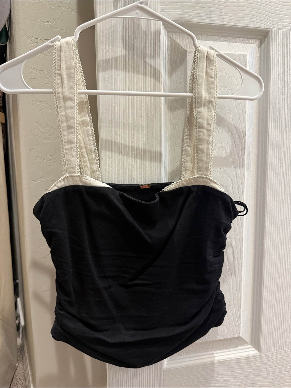 Free People Black Tank with Cream Wide Straps